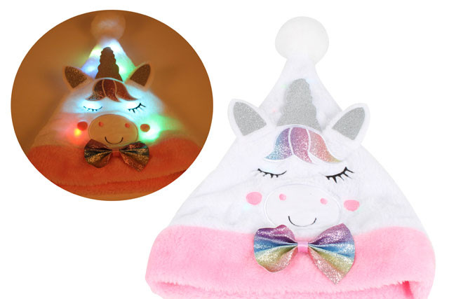 LIGHT UP UNICORN SANTA HAT 40X30CM