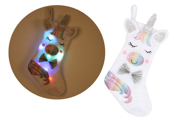 LIGHT UP UNICORN STOCKING 40X26CM