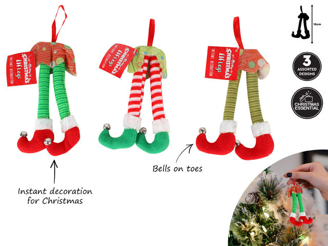 ELF LEG XMAS DECO 15CM 3 ASST DES