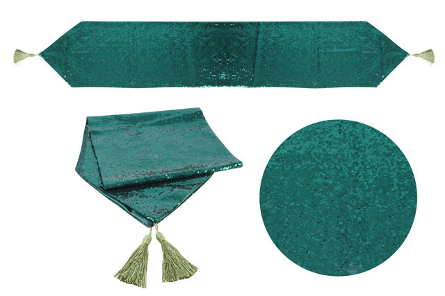SEQUIN XMAS TABLE RUNNER 150CM X 33CM GREEN