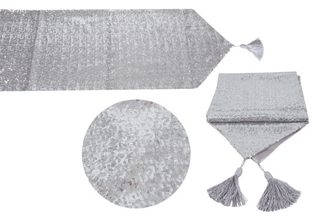 SEQUIN XMAS TABLE RUNNER 150CM x 33CM SILVER