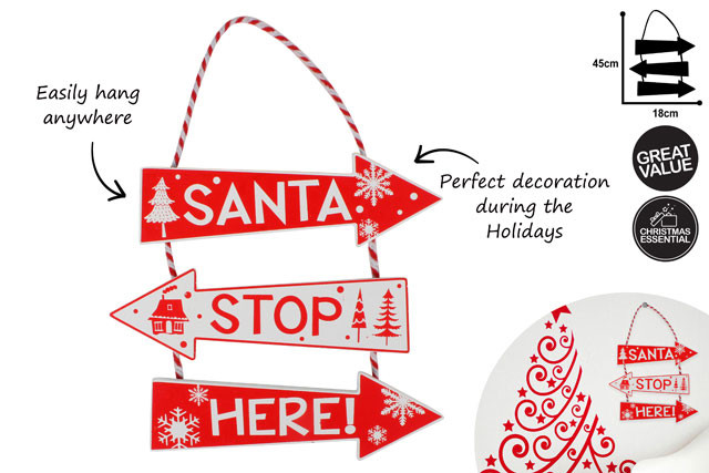 SANTA PLEASE STOP HERE HANGING DECO 45X18CM